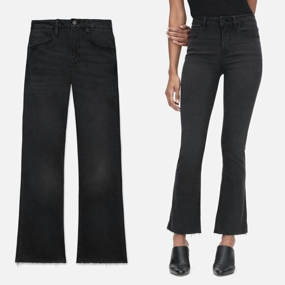 Frame Le Palazzo Crop Jeans Mini Boot Leg Raw Edge Hem Kerry Black Denim Size 32 - Picture 1 of 8